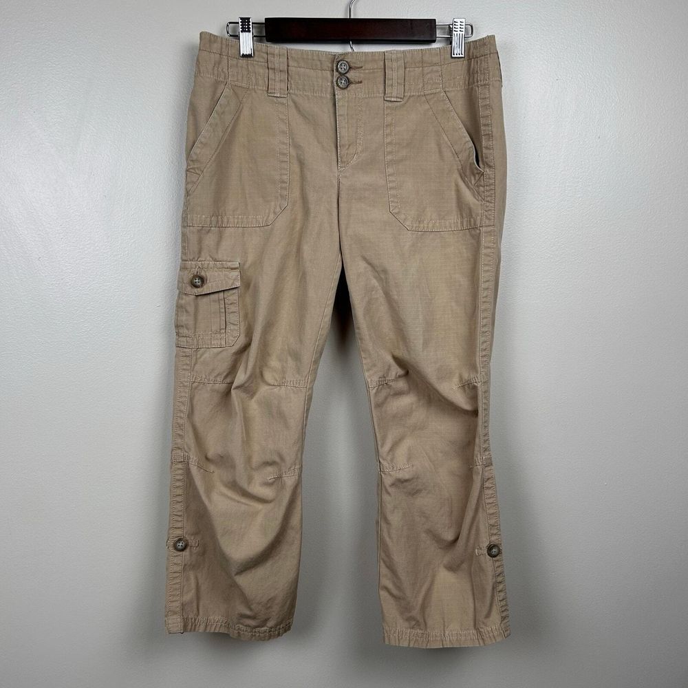 Eddie Bauer Womens Capris 8 Khaki Cargo Roll Tab 5 Pocket Cotton Hiking Outdoors